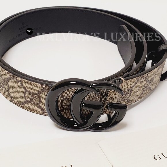 GUCCI BELT 414516 GG LOGO SUPREME MONOGRAM BLACK MARMONT BUCKLE UNISEX 95/38 - Picture 7 of 12